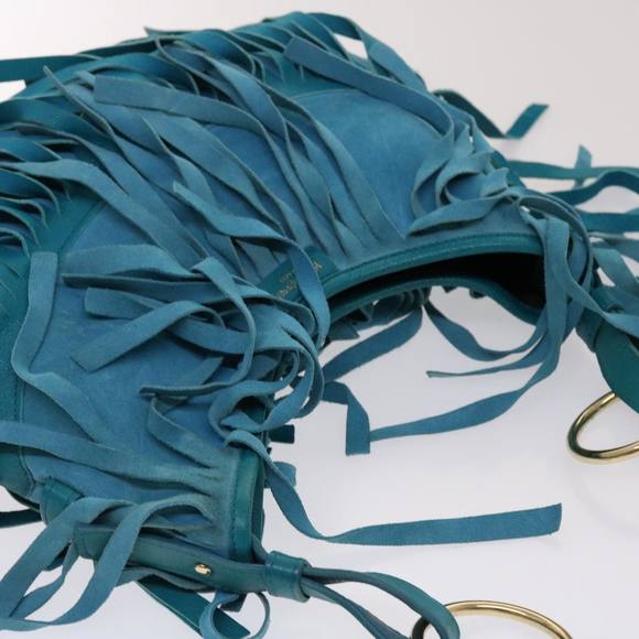 SAINT LAURENT Chain Fringe Shoulder Bag Suede Leather Blue Auth yk7582 - Picture 6 of 16